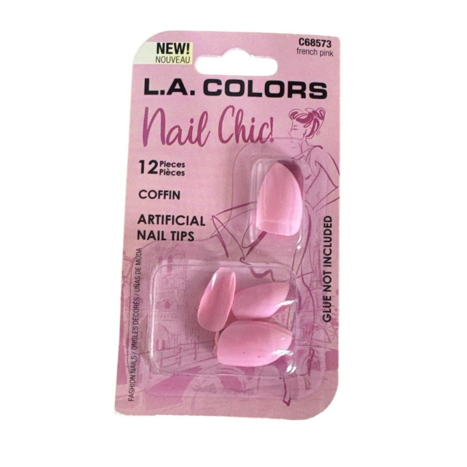 L.A. Colors Press On Artificial Nails – C68573 Pink – Coffin Shaped