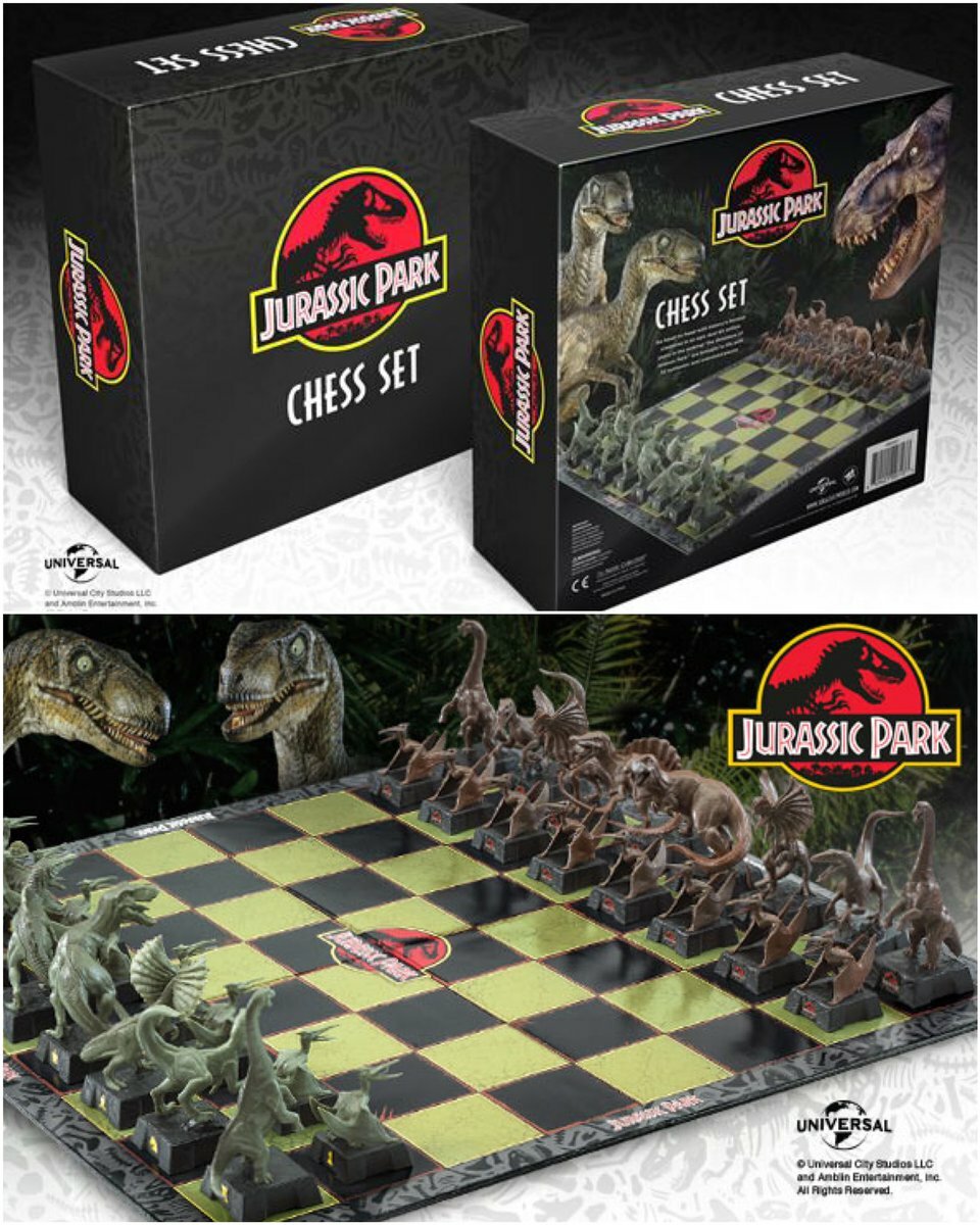 Jurassic Park Movie Dinosaur Chess Set Brand New T-rex Raptor Pterodactyl Compy