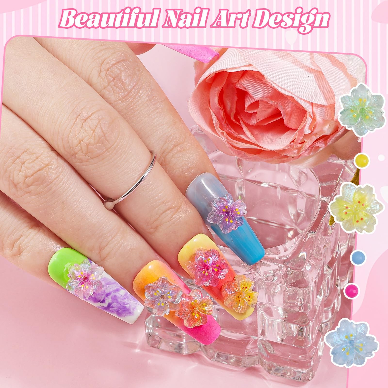 Flower Nail Charms for Acrylic Nails Manicure DIY Nail Decor Women Girls Crafts