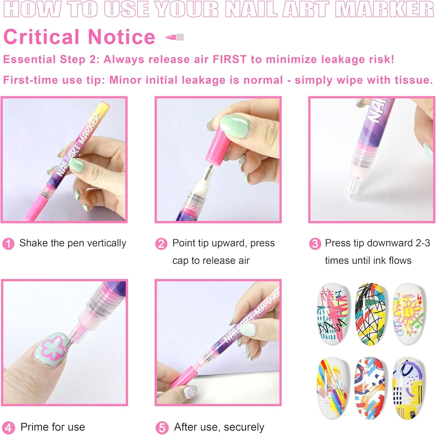 12 Colors Nail Art Pens Set 3D Nail Polish Pens Graffiti Dotting Pen