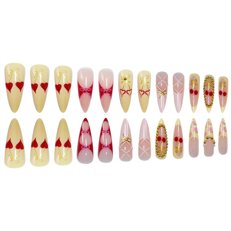 Sweet Cool Cherry Plaid Bow Press On Nails