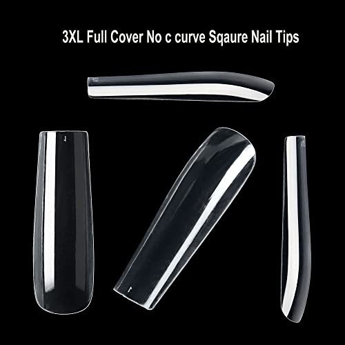 Acrylic Nail Tips 360pcs 12 Sizes Square Full Cover Clear Glossy Extra Long No