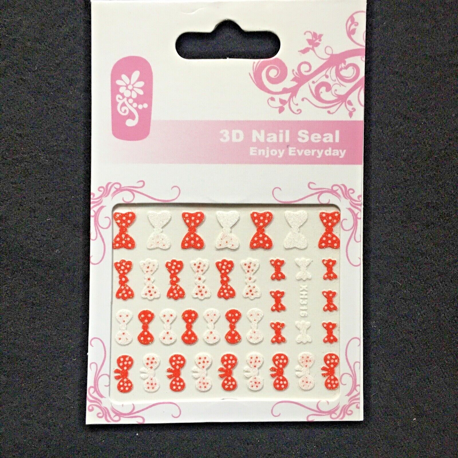 Red & White Bow 3D Glitter Nail Sticker , Nail Art Sticker ( 53 )