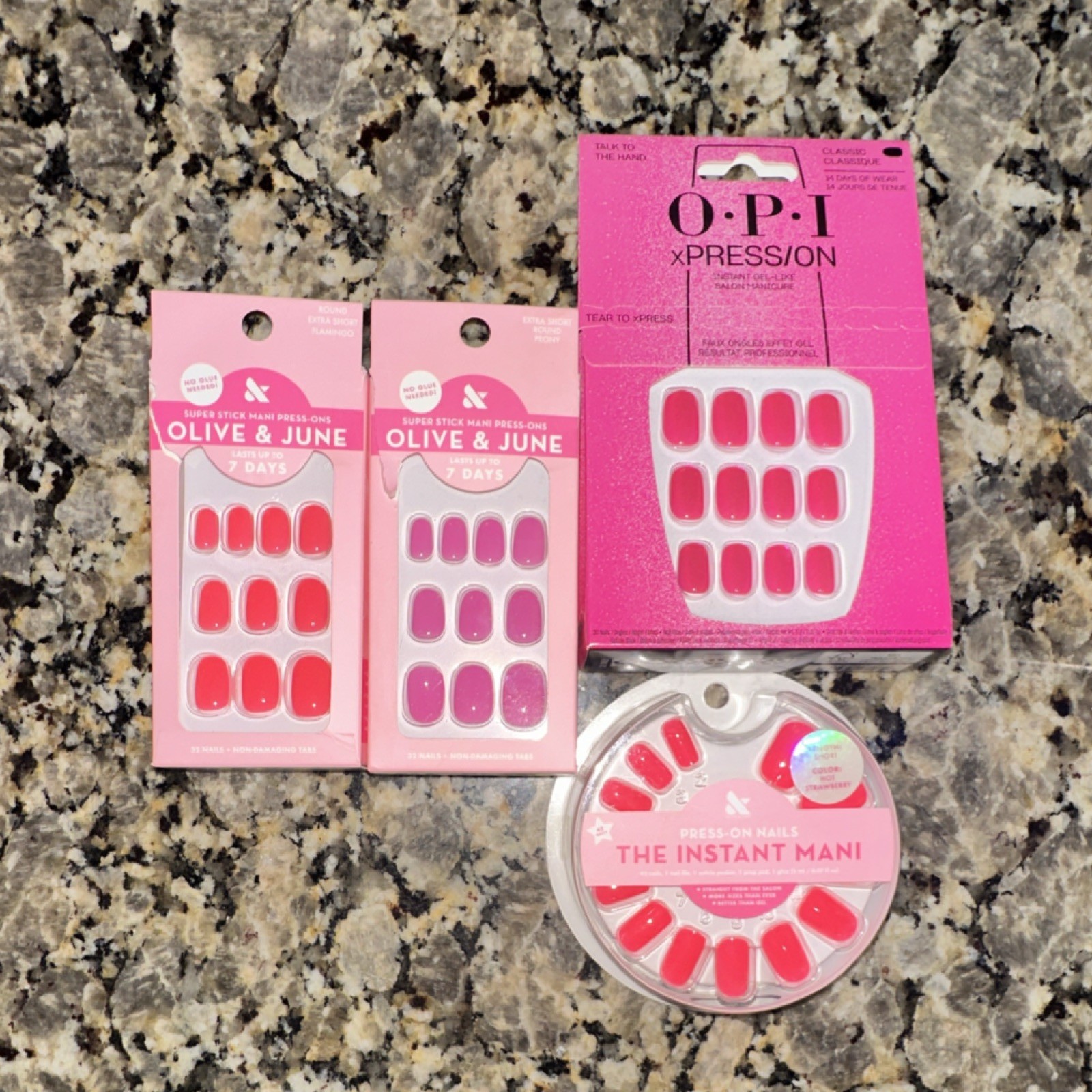 Olive & June OPI Press-On Nails Pink Purple Red Classic Short Squoval Lot