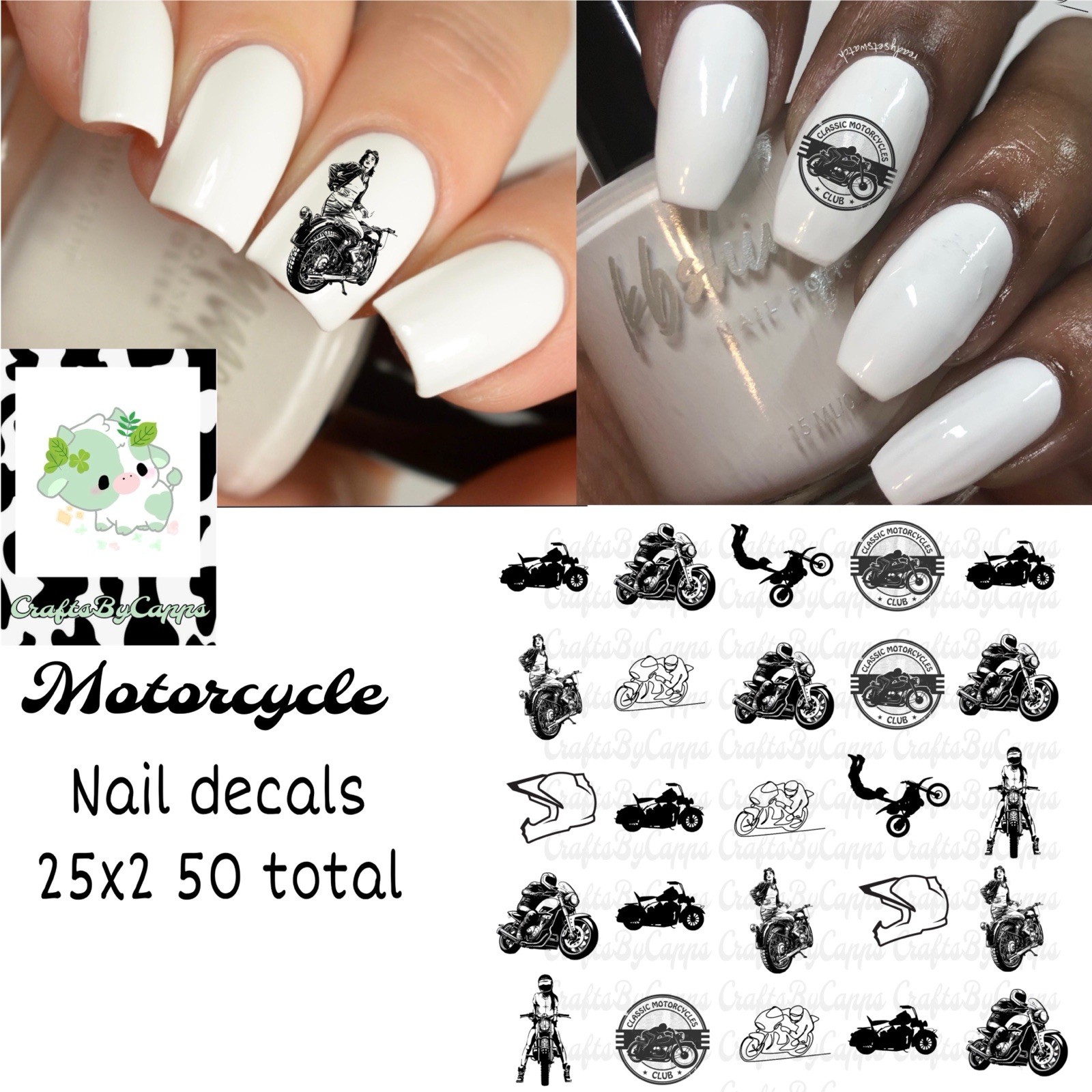 Motorcycle Nail Decals Set Of 50