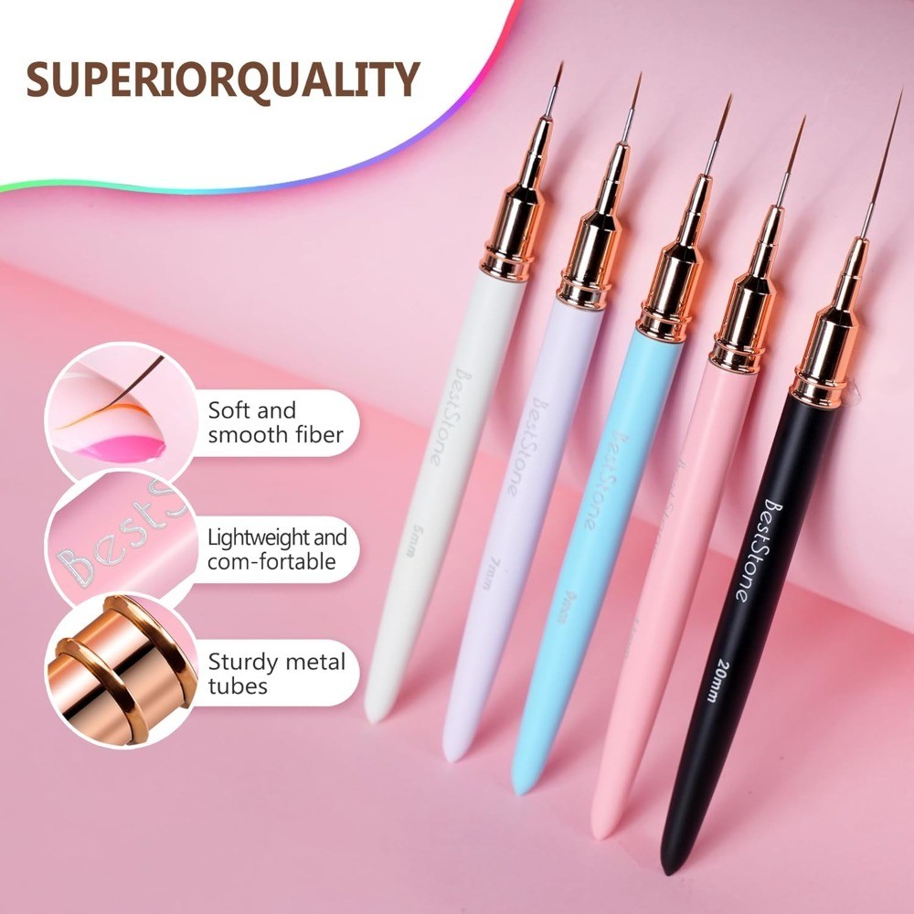 Nail Art Liner Brushes 5Pcs Professional Gel Polish Painting Design Pen Set for