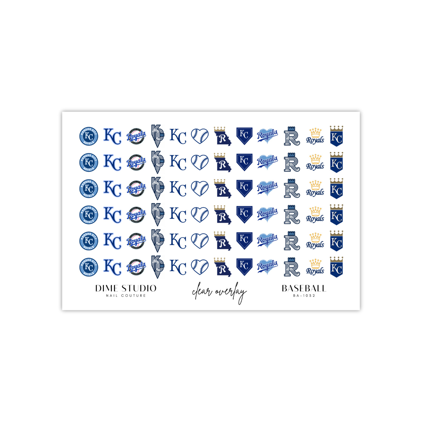 Kansas City Royals Baseball Nail Decals Water Transfer Clear Overlay