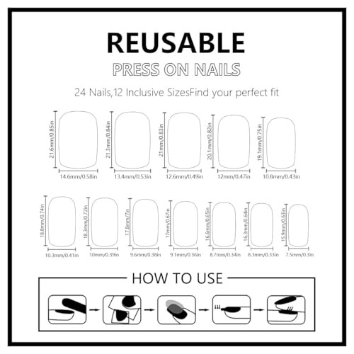 24Pcs Summer Press on Nails – Short Palm Tree Fake Nails – Square Blue Pink