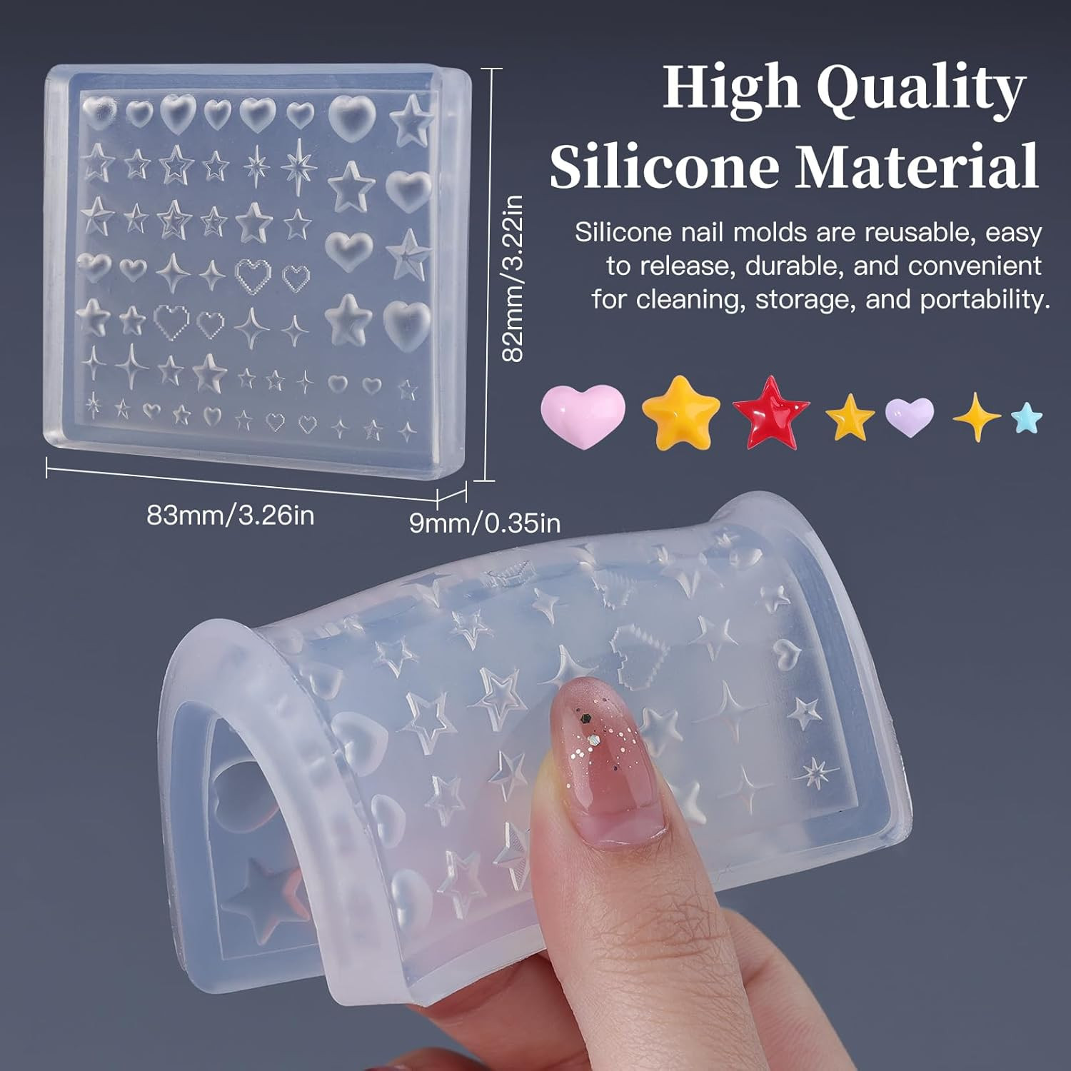 Star Heart Silicone Nail Molds for 3D Gel and Acrylic Nail Art Design
