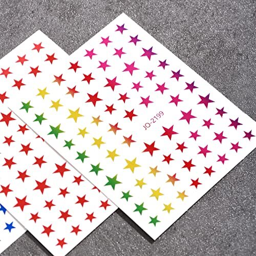 12 Colors Stars Nail Art Stickers, Laser Gold Silver Red Five-Pointed Star