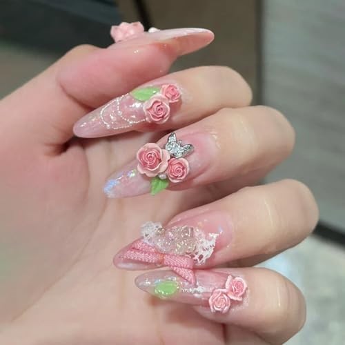 Colorful Flower Nail Charms Set – 24 Mixed Floral Decor with Pearl Leaves & Resi