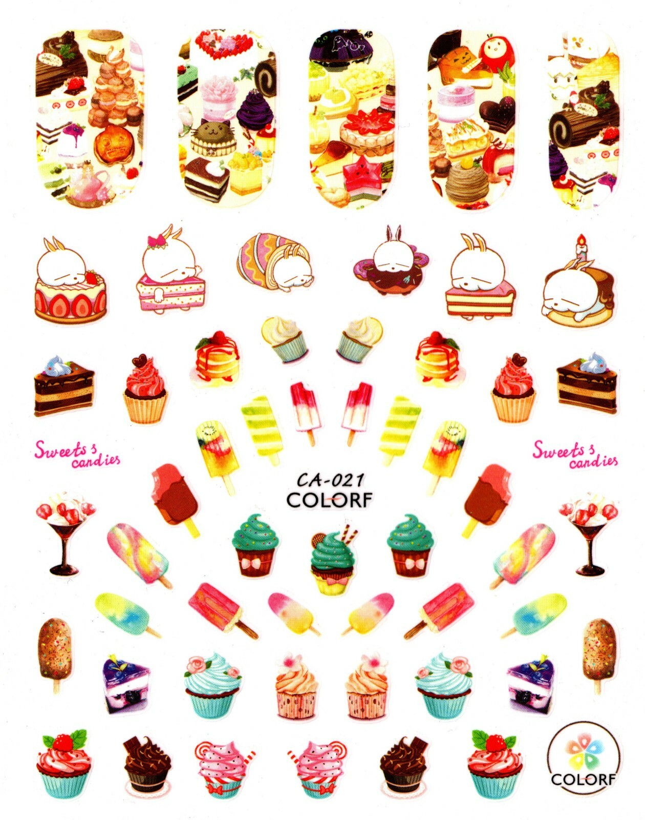 Nail Art 3D Decal Stickers Sweets Candies Cupcakes Dessert Lollypop CA021