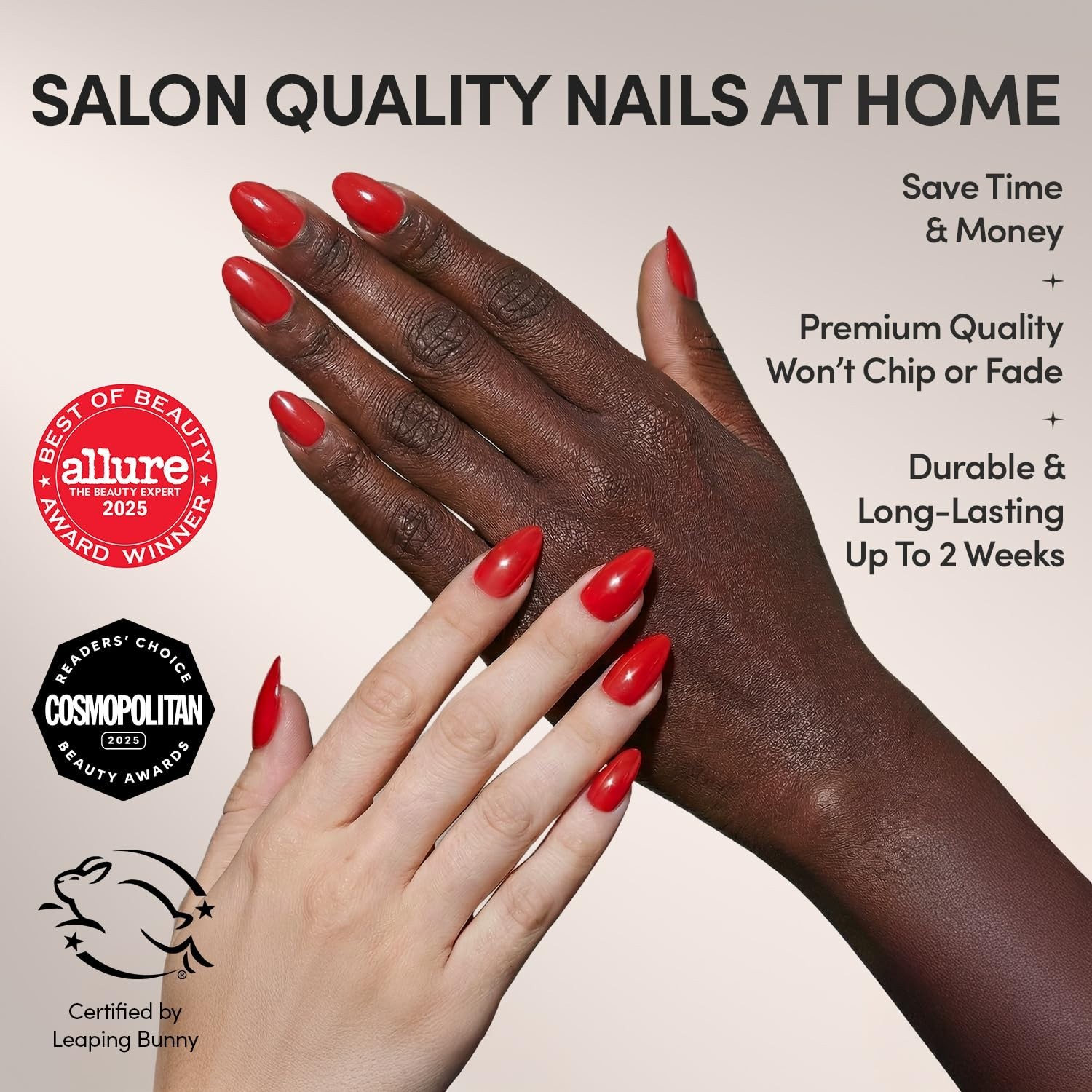 Vibrant Red Almond Press-On Nails | Short Fake Nails with Glazed Finish | 30-Pie