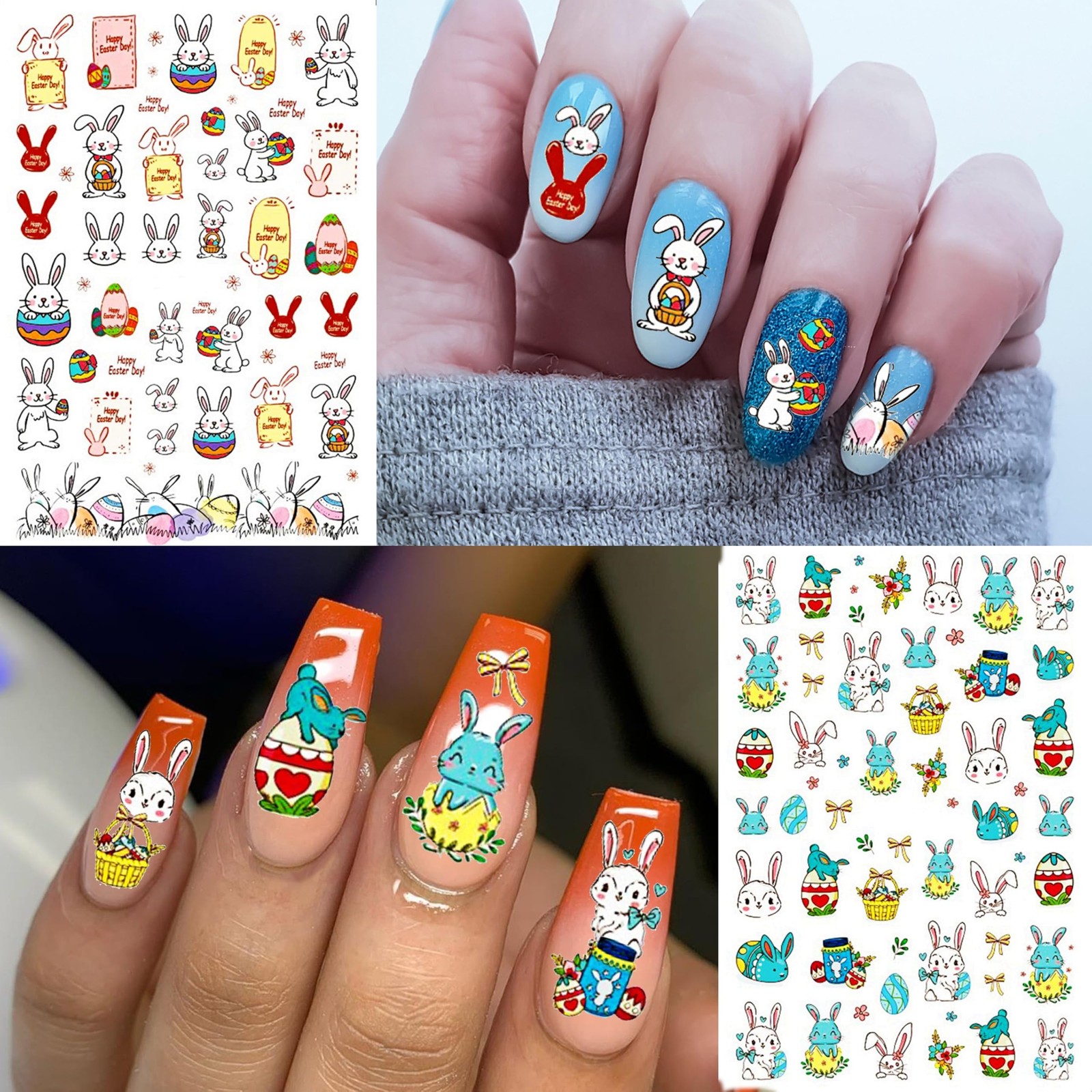 COKTAK 6 Sheets Easter Nail Art Stickers Decals 3.74×2.56 Inches, Colorful
