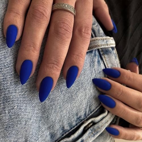 Medium Almond Shaped Acrylic Nail Press – Matte Royal Blue
