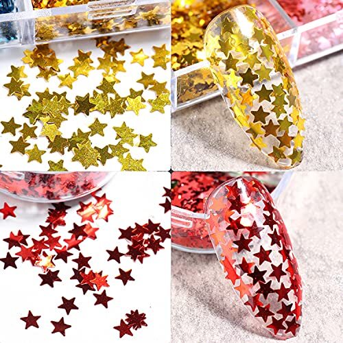 12 Colors Stars Nail Art Stickers Star Nail Glitter Sequins Five-pointed Star