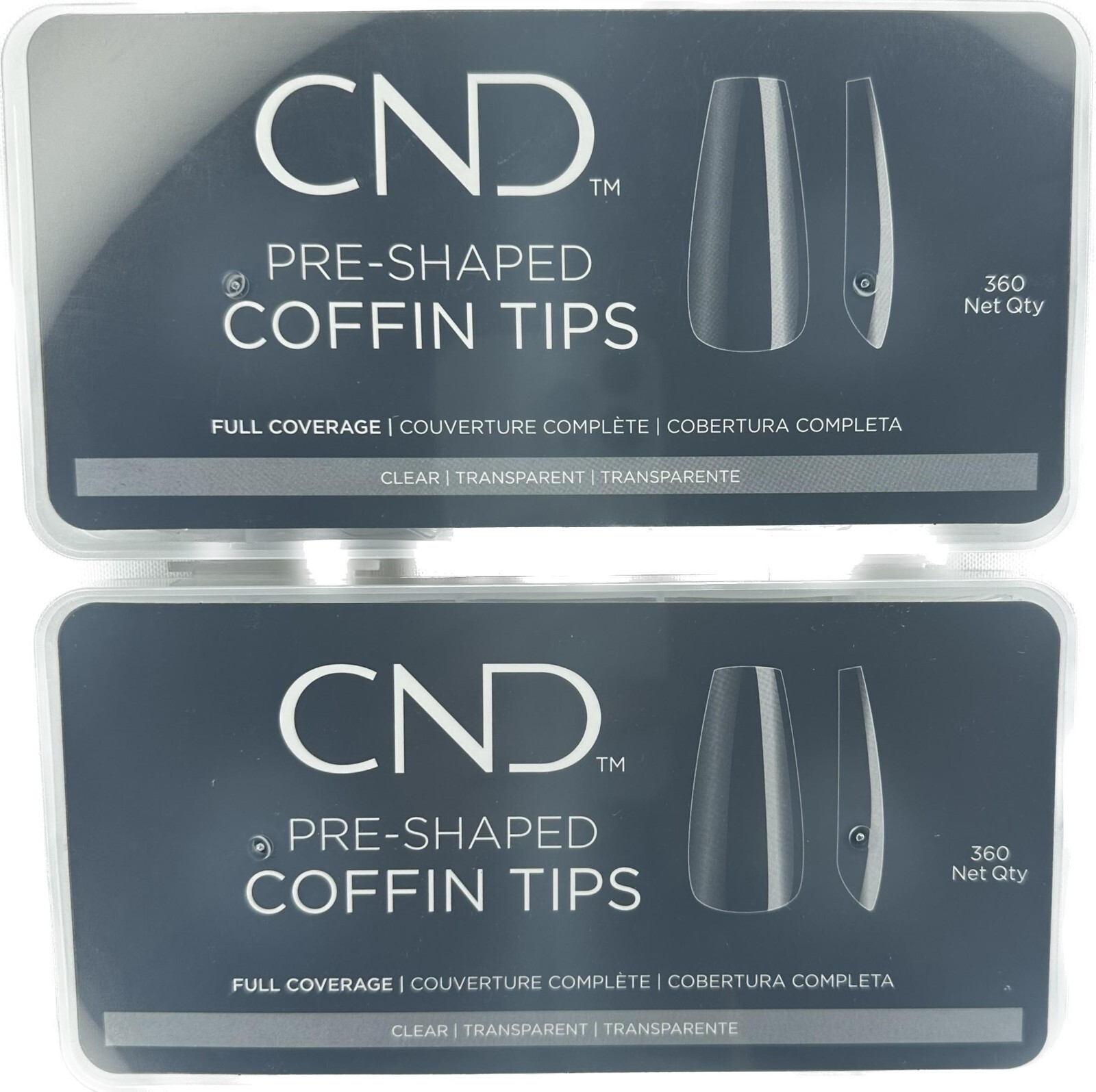 2 – CND Pre-Shaped Coffin Tips Clear Full Coverage 360 CT. x 2 BNIB