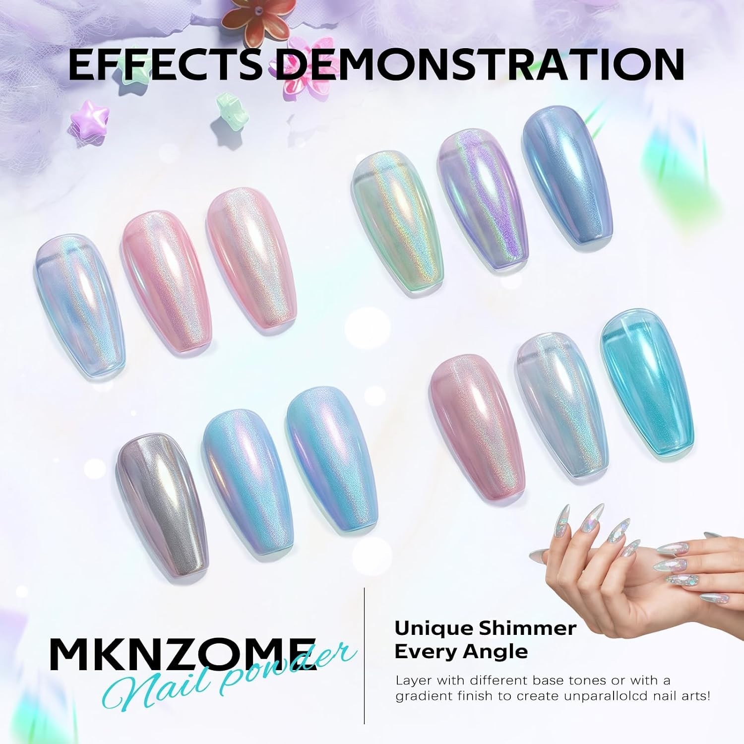 Home Nail Art Decoration Set – 24 Iridescent Chrome Powders
