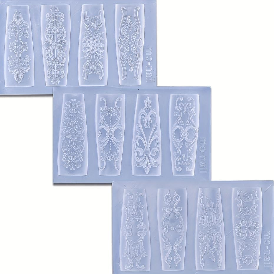 Silicone Nail Art Molds Set: 3Pcs Boho Style 3D Carved Design Templates – Elegan