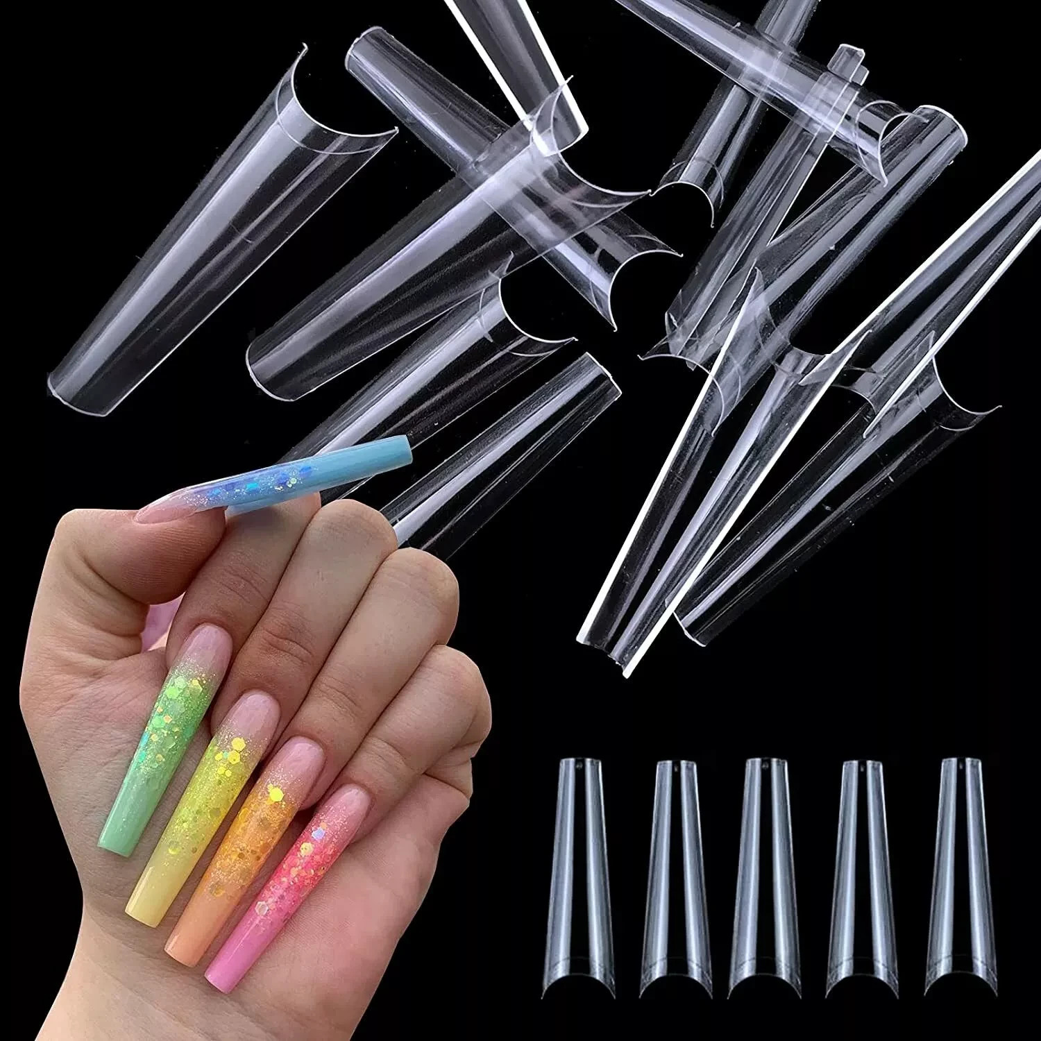 XXL Long 500 pcs Coffin No C Curve Acrylic Nail Tips Ships Natural Best Seller