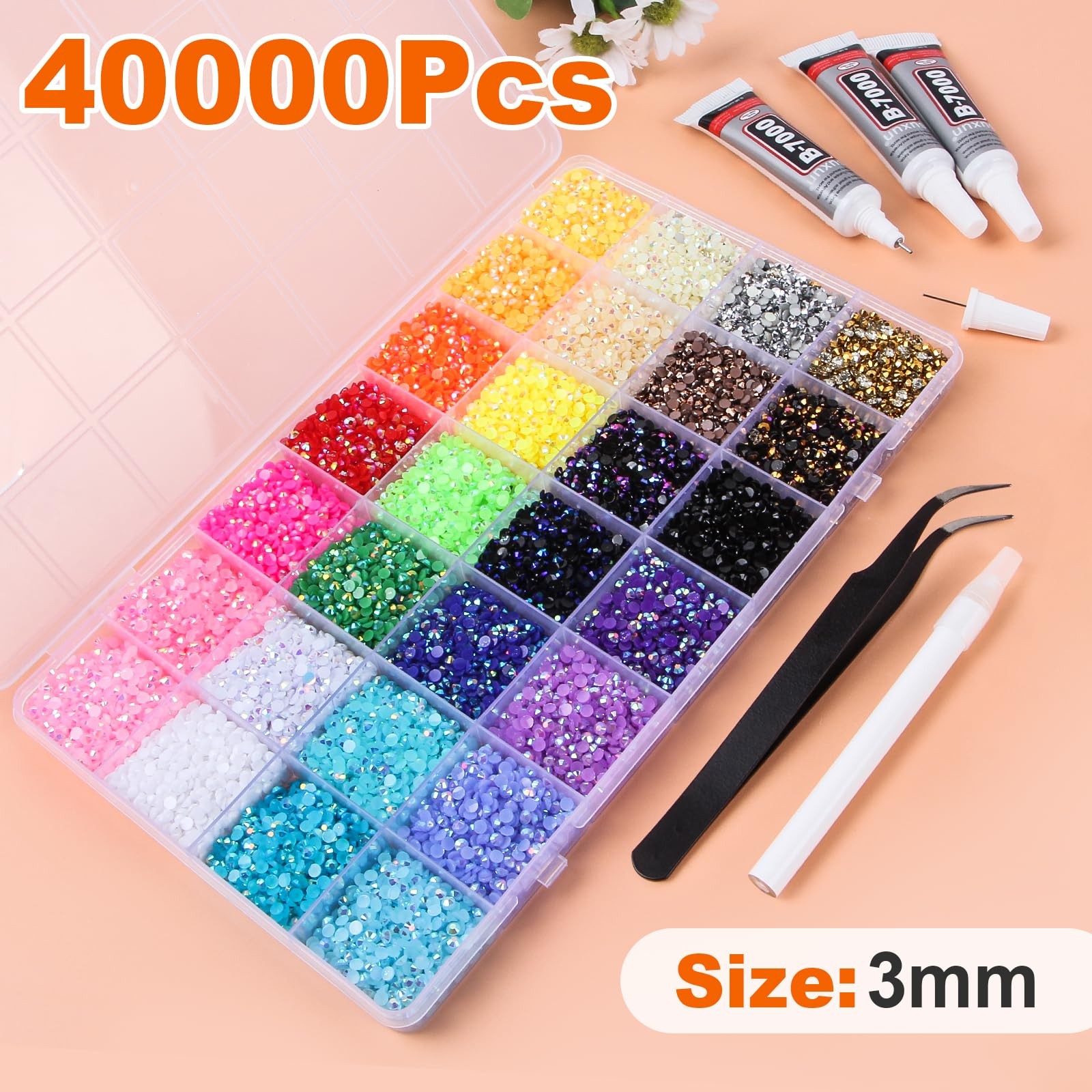 40000Pcs Resin Jelly Rhinestones for Bedazzling Kit, 28 Colors 3mm Flatback G…