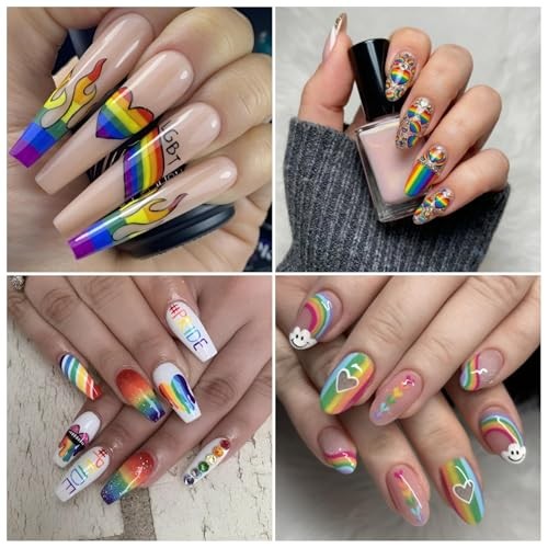 4 Sheets LGBTQ+ Pride Nail Art Stickers for Women Men Rainbow Nail Art Decals