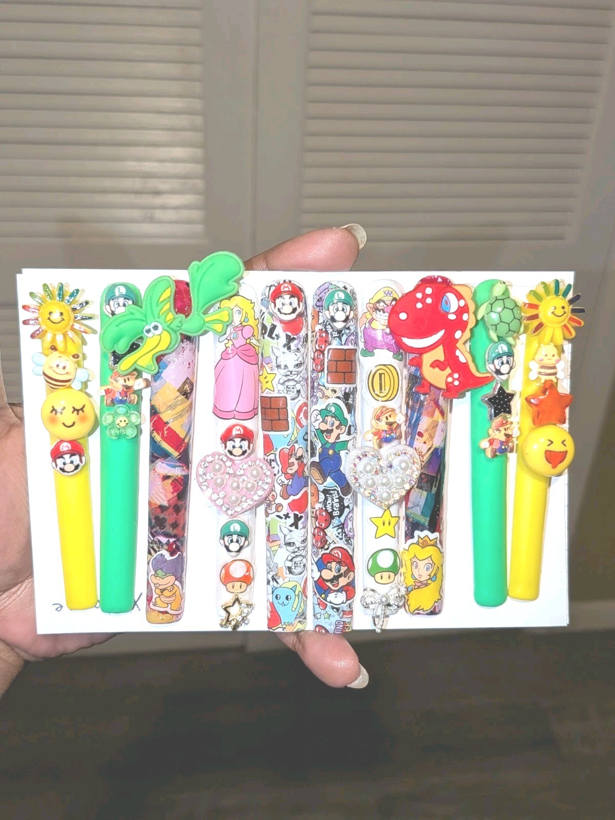 Bright Custom Super Mario Multicolor Decorative 6Xl Press On Nails Sz X-Large