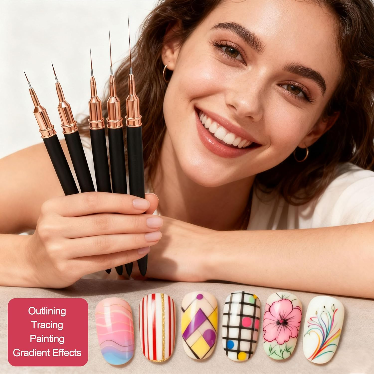 Nail Striping Tape Lines Kit with Nail Art Pens Dotting Tools and Liner Brushes