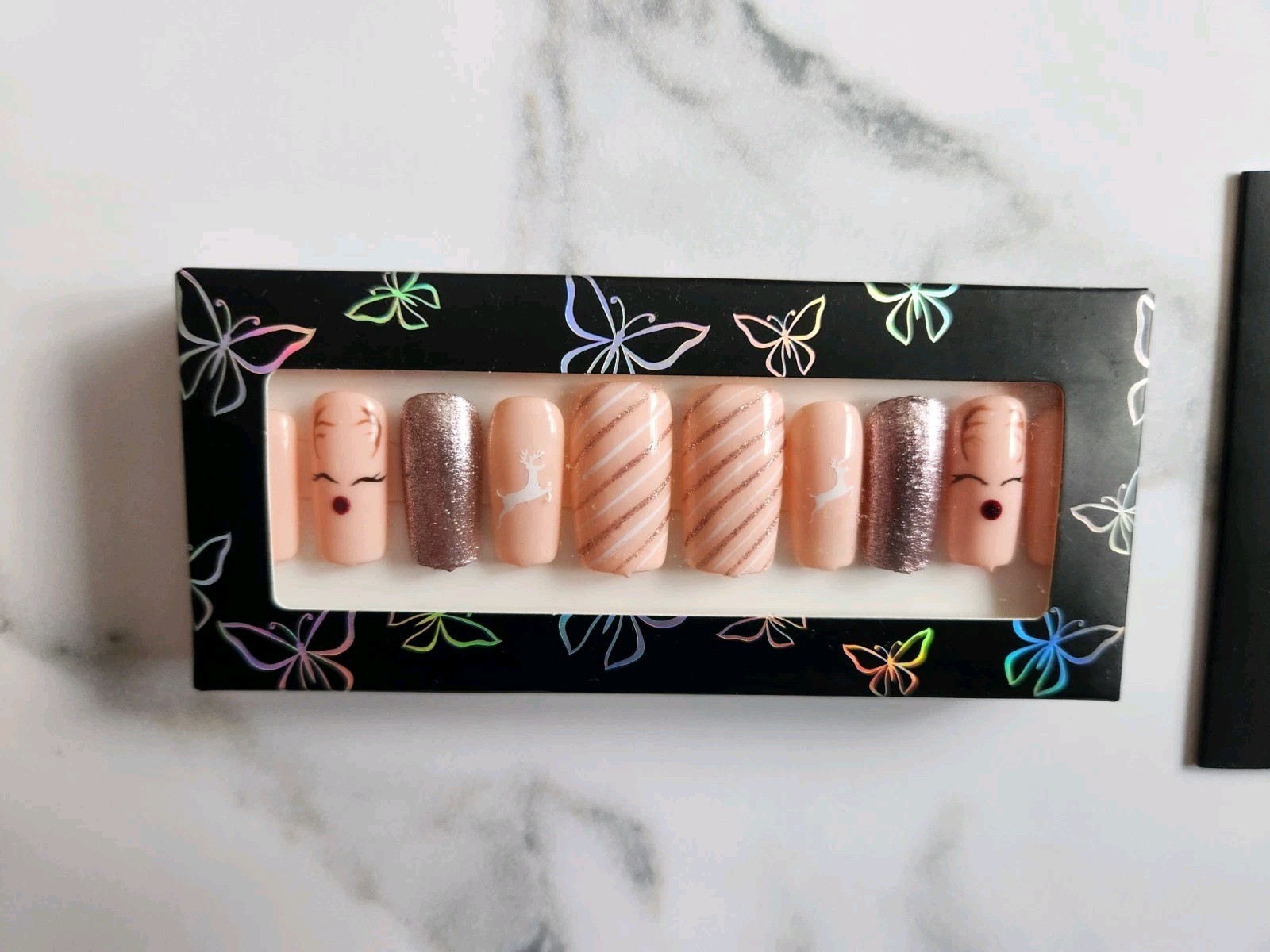 Holiday Press-On Nails Set. 1 Full Set. 10 Pcs. Hand Painted!!! New.