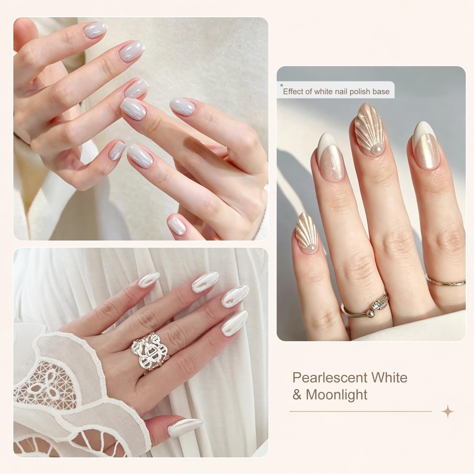 Uellipapy White Pearl Chrome Nail Powder, 2Pcs Pink Aurora and Pearl White Mi…