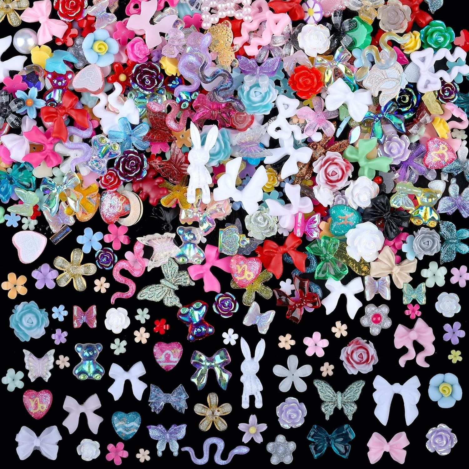 300 Pieces 3D Mix Assorted Resin Nail Charms Hollow Pearl Heart Nail Art Char…