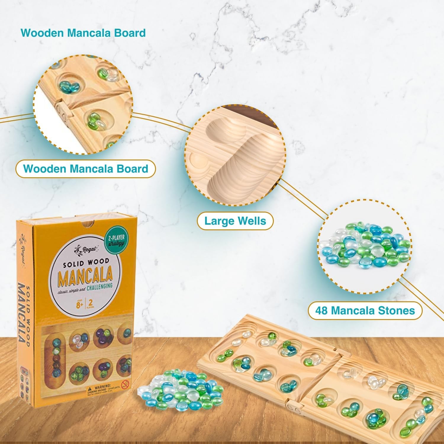 Regal Games Mancala Board Game – Fun Classic Table with Wooden Board…