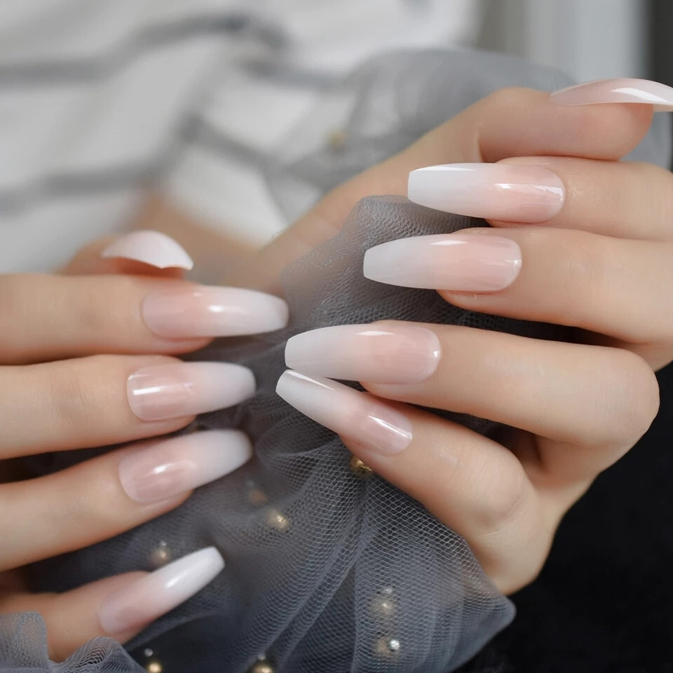 24 New Ombre French Press on Nails Kit w glue extra long coffin gradient