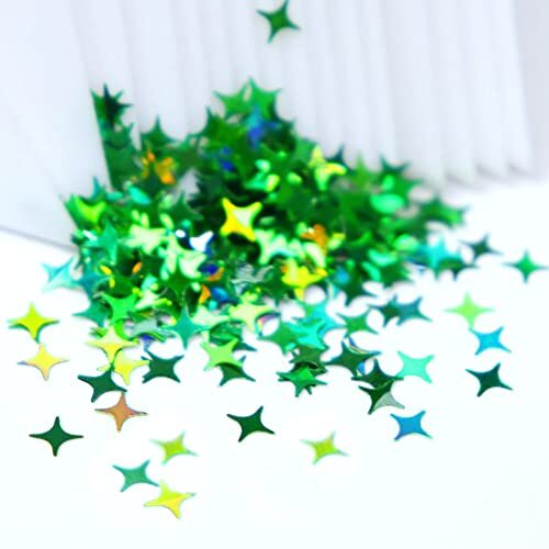 Nail Art Glitter Green Sequins 3D Holographic Laser Hearts Stars Leaves