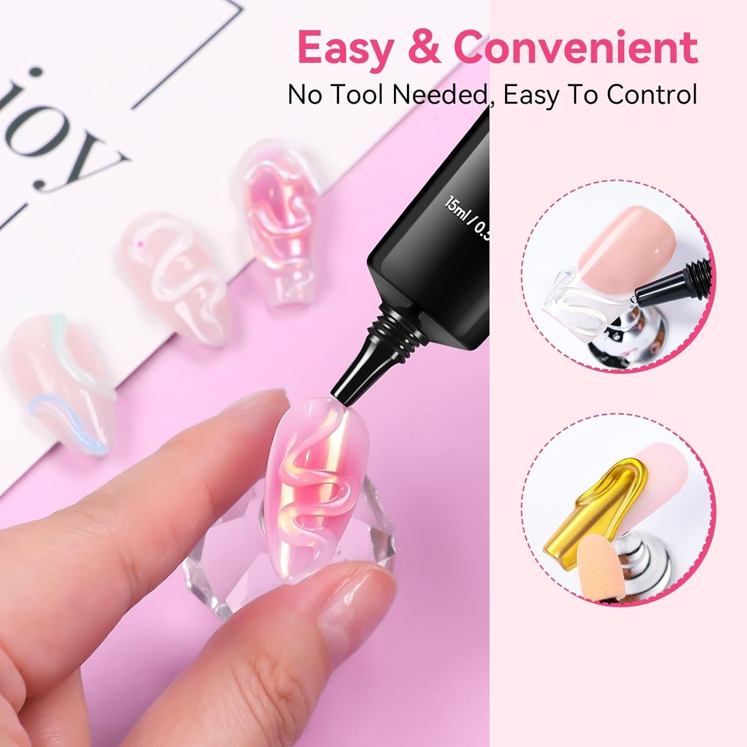 3D Nail Art Kit with Chrome Powder, Sculpting Gel & Eyeshadow Application Sticks