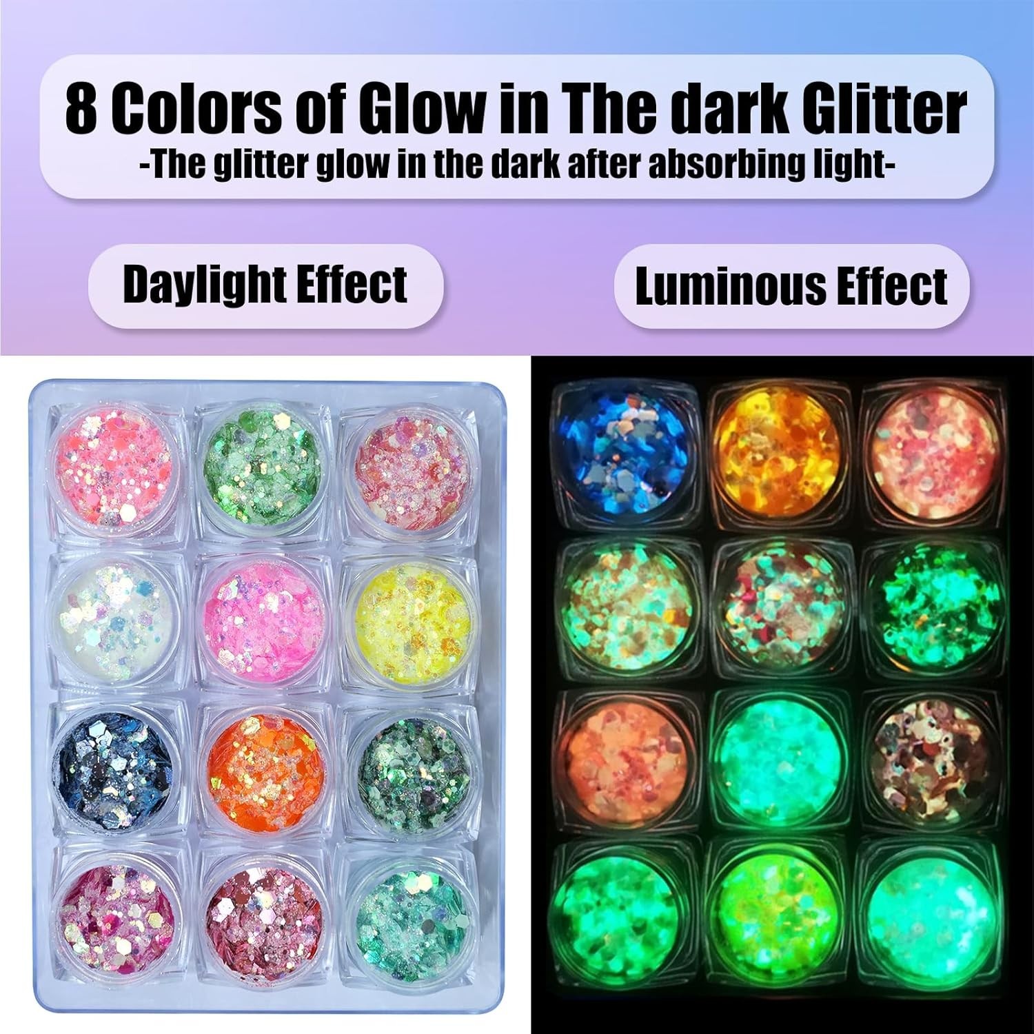 12 Grids Nail Glitter for Nail Art Supplies, Chunky Glitter Acrylic Powder Fine