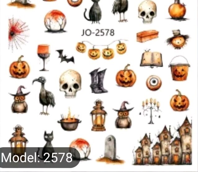Halloween Nail Art Transfer Stickers Sculls Bats Pumpkins Owls Cats Candles