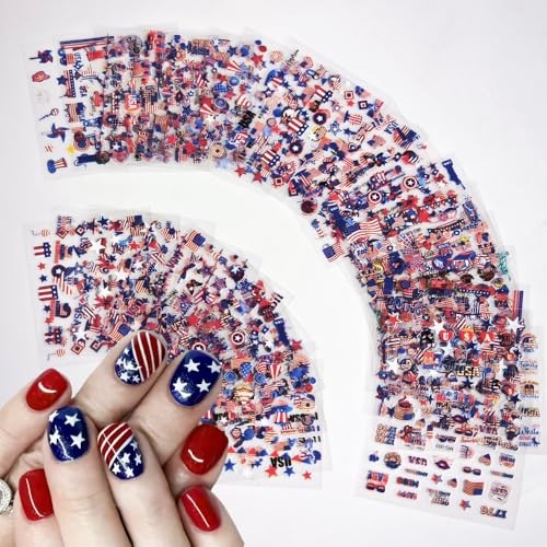 4th of July Nail Stickers Red Blue White Nail Decals Star USA Regular Vbn-34