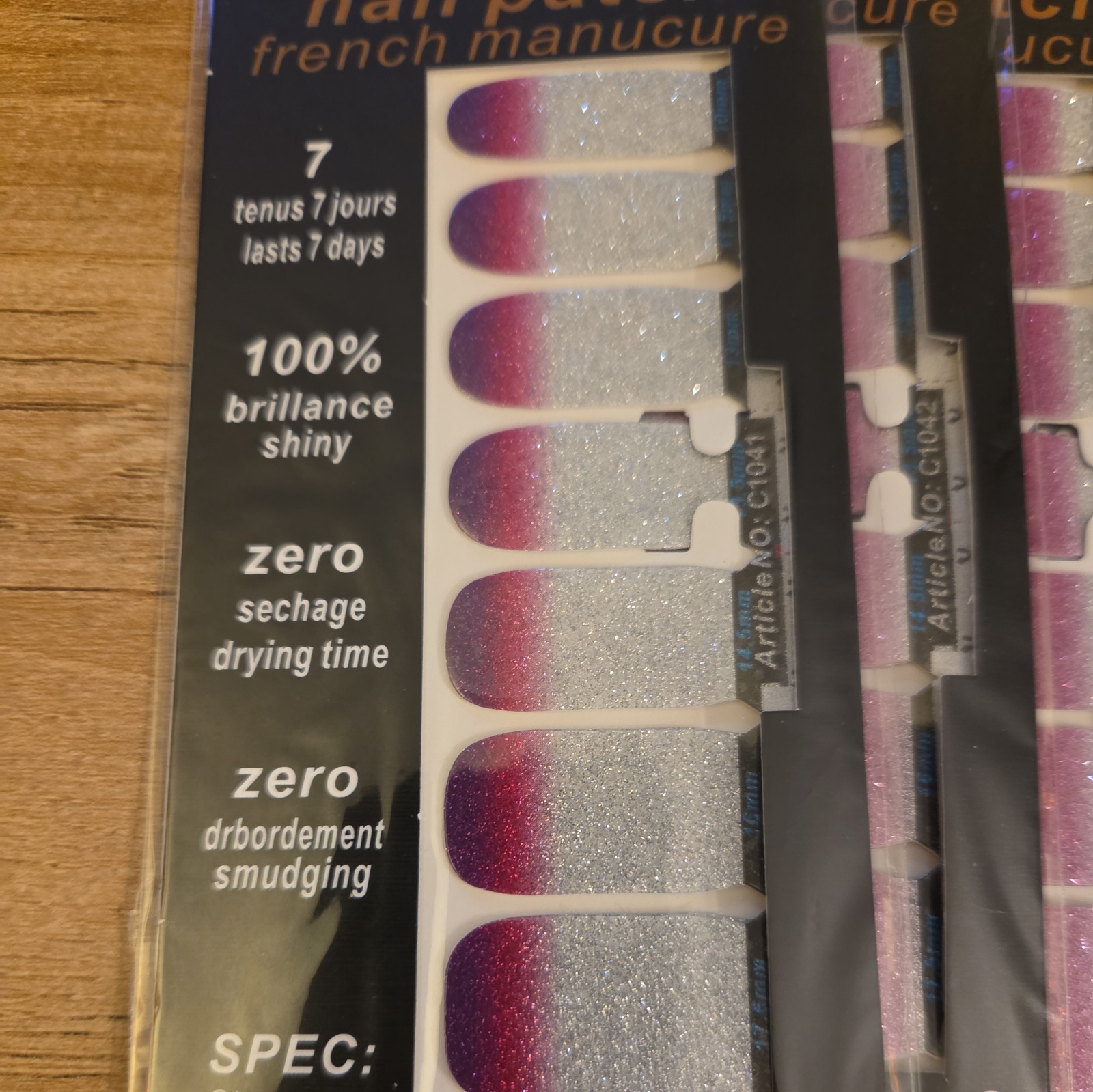Nail Patch French Manicure Nail Stickers. Lasts 7 Days 6 Sets glitter Nail Art