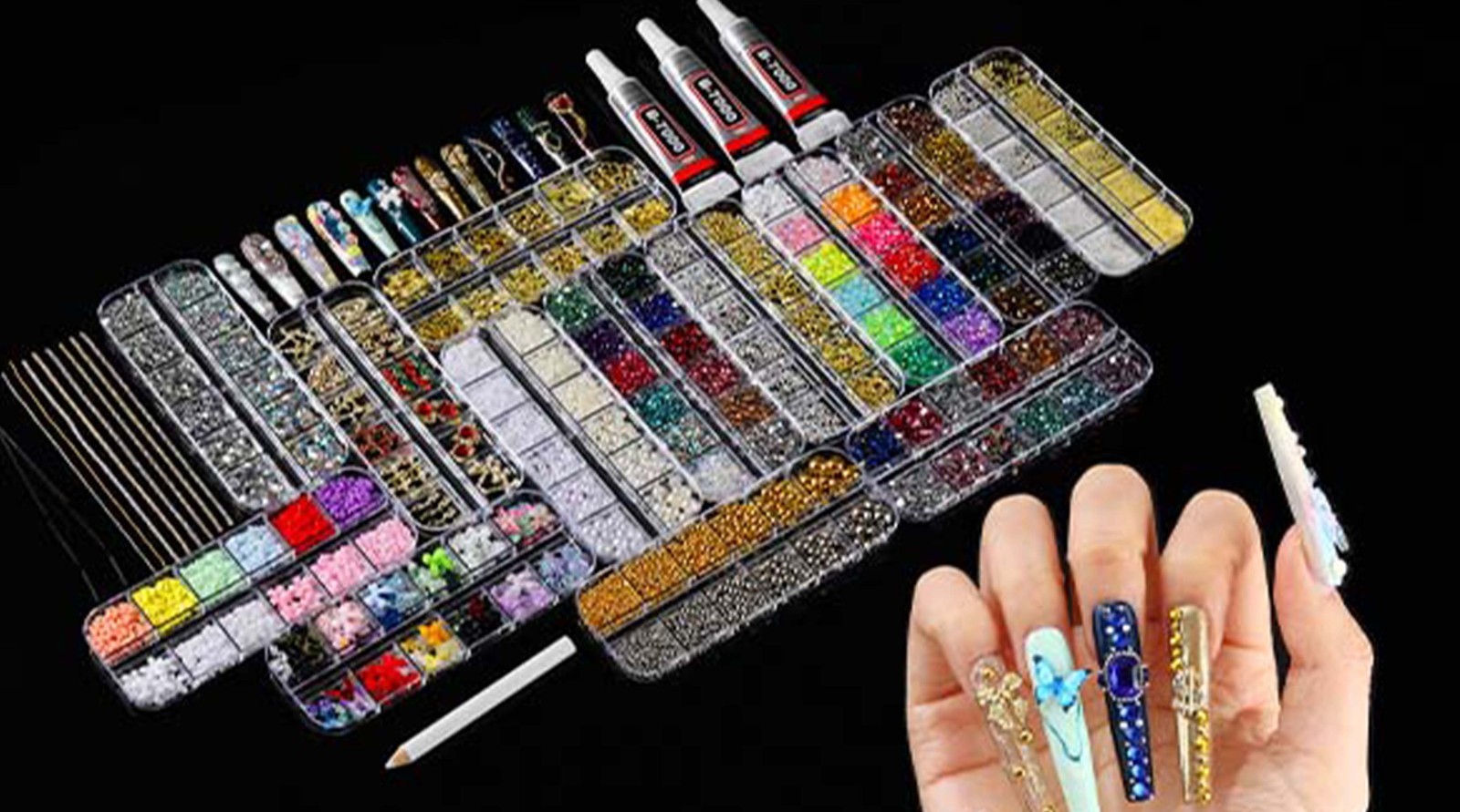 Nail Charms Rhinestones Kit – 18000Pcs 3D Gold Silver Gems, Cross Crown Pearls f