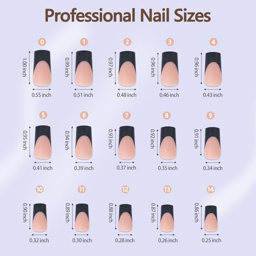 Black French Gel Nail Tips, 240Pcs French Tip Press on French C-Long Square