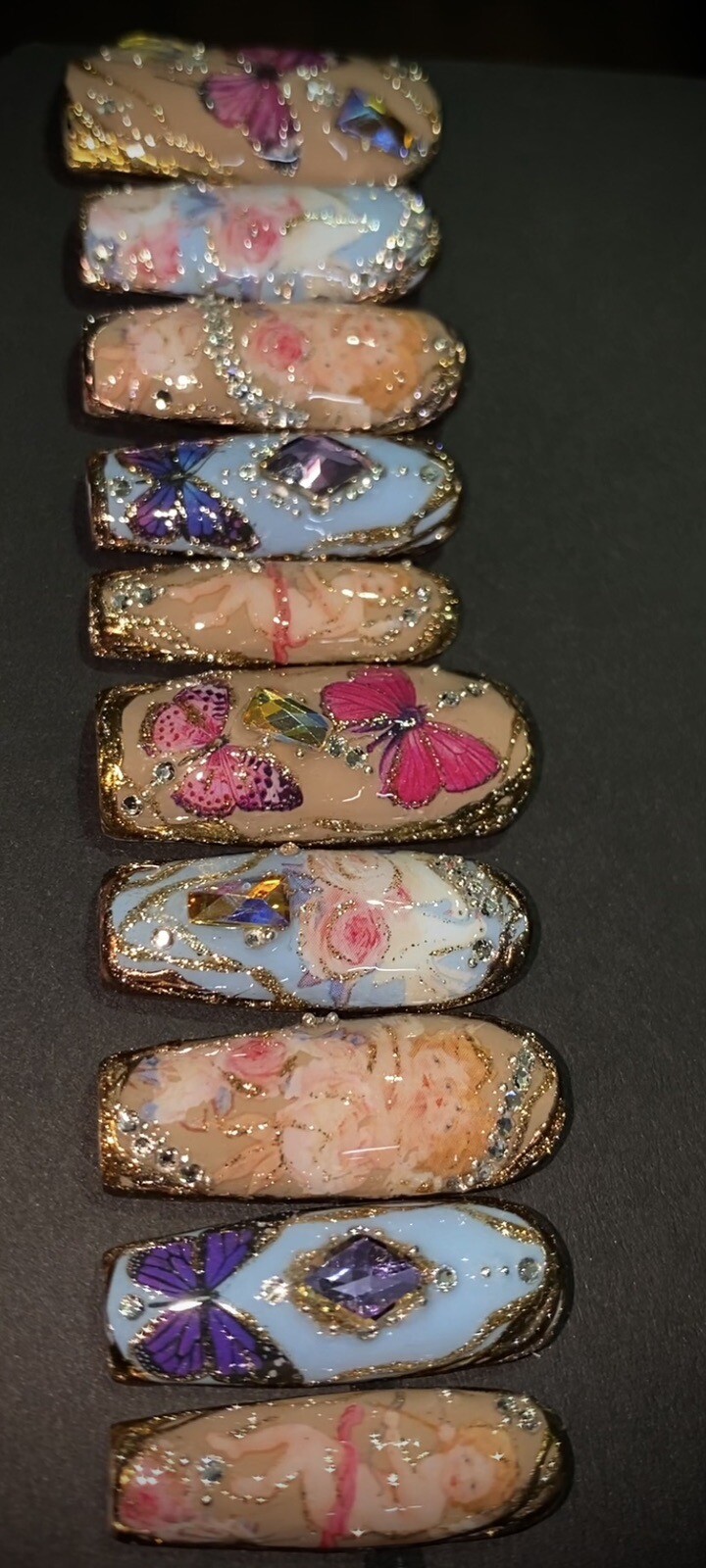 Long Press On Nails Handmade With Crystals Butterflies