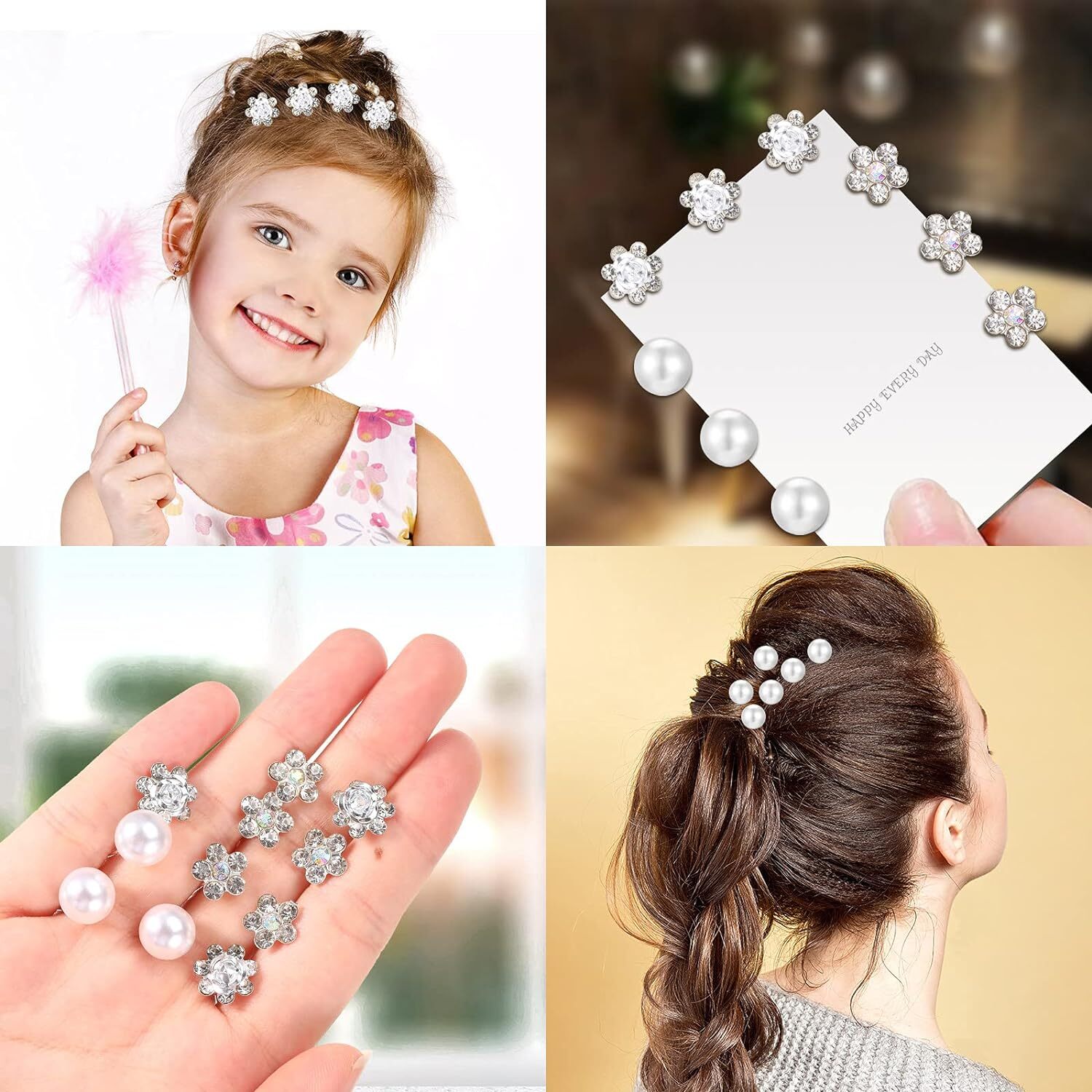60 Pieces Bridal Wedding Hair Pins Pearl U Shape Rhinestone Silver