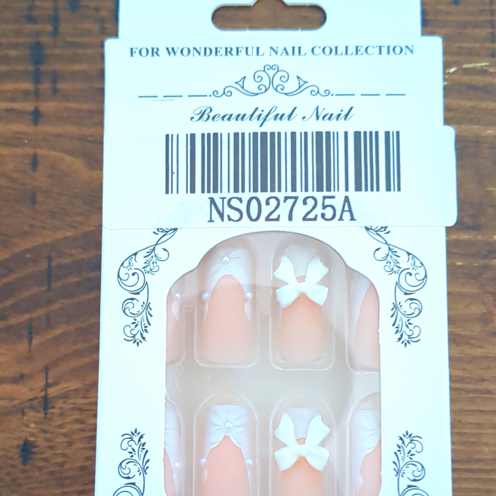 Beautiful Nail Pink/White French Bow Press-On Nails NS02725A