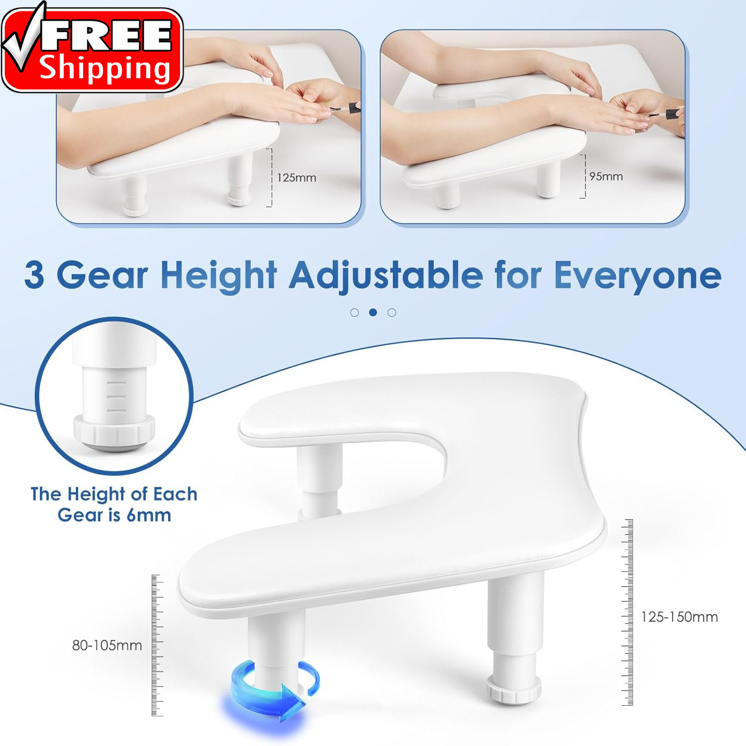 Arm Rest for Nails Tech: U-Shaped Adjustable Nail Armrest | PU Leather Manicure