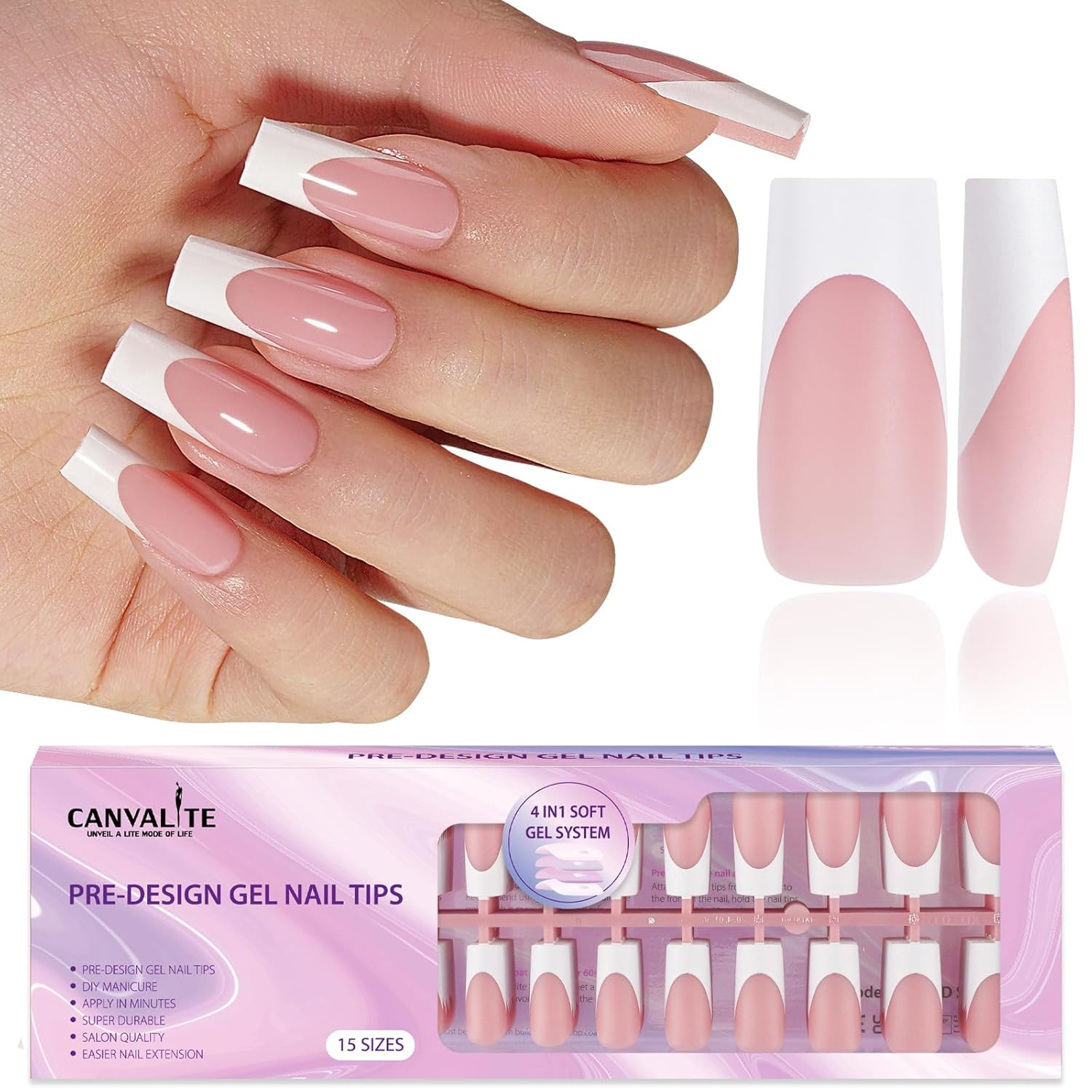 Canvalite French Tip Press on Nails – 300Pcs Pre-Colored Quick and Easy Press on