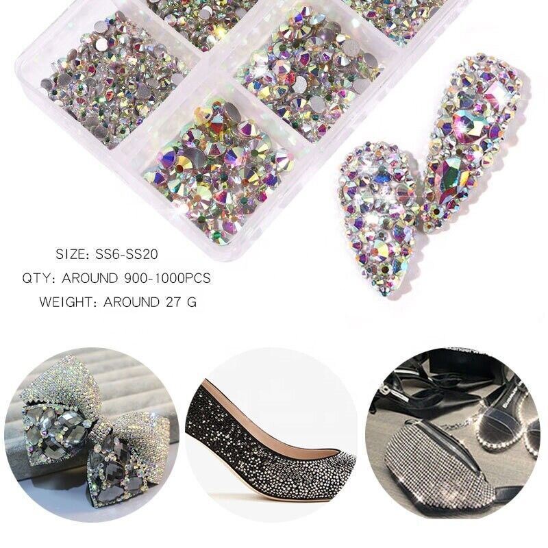Shiny 3D Rhinestones AB Flat Back Stones Nail Art Decor Gems Diamond Mixed Size