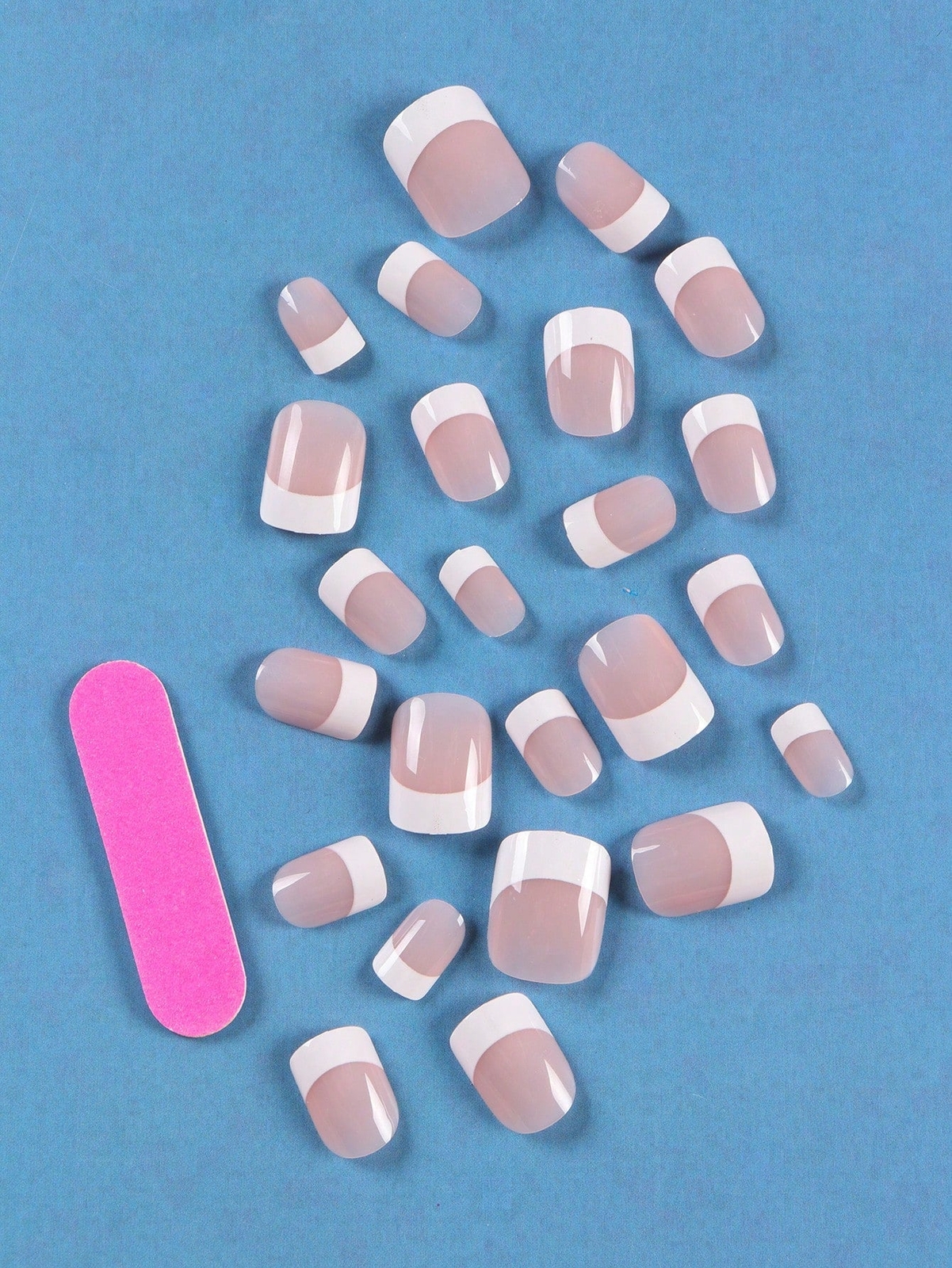24pcs Casual Short Square French Style Fake Nail False Nails Press On Nails Glue
