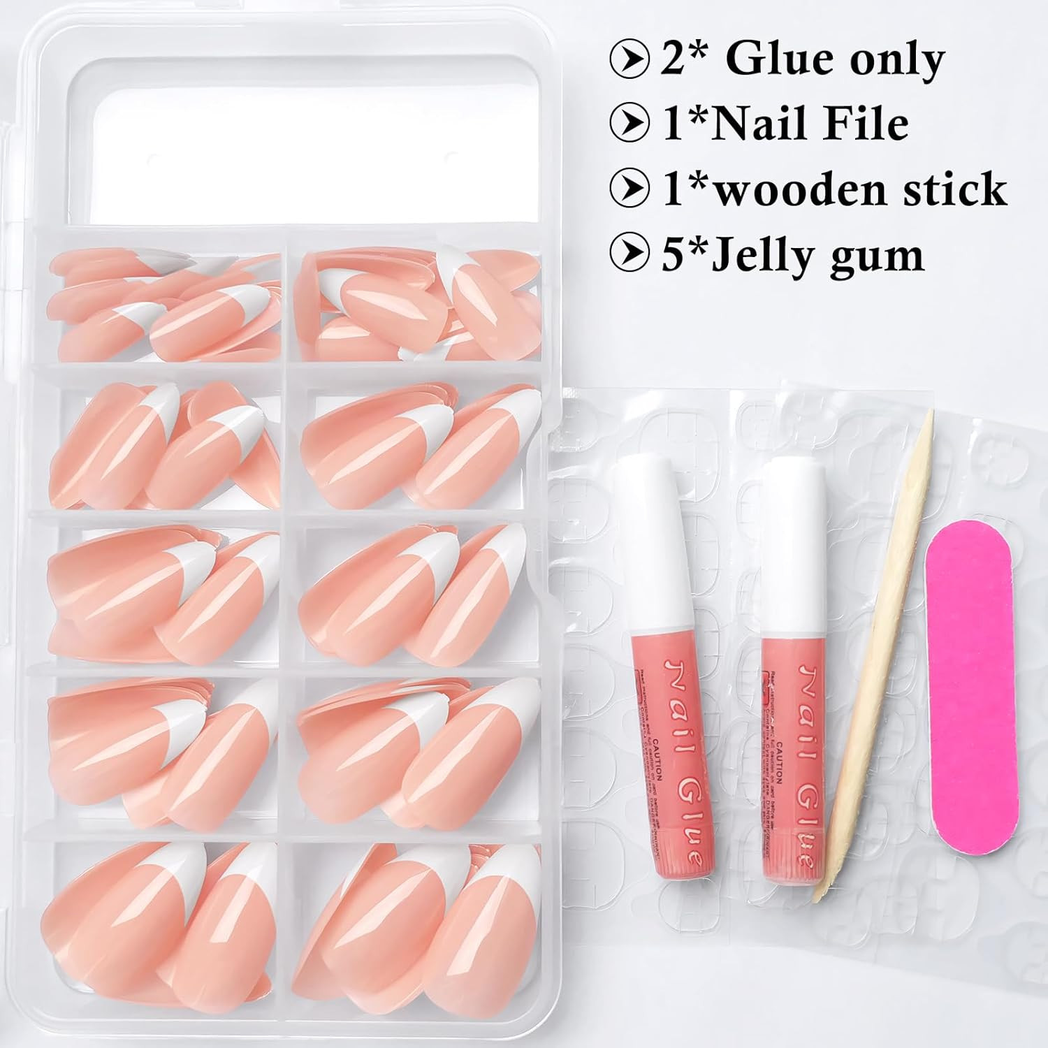120Pcs White French Tip Press on Nails Almond Shape Fake Nails, Full Cover Gloss