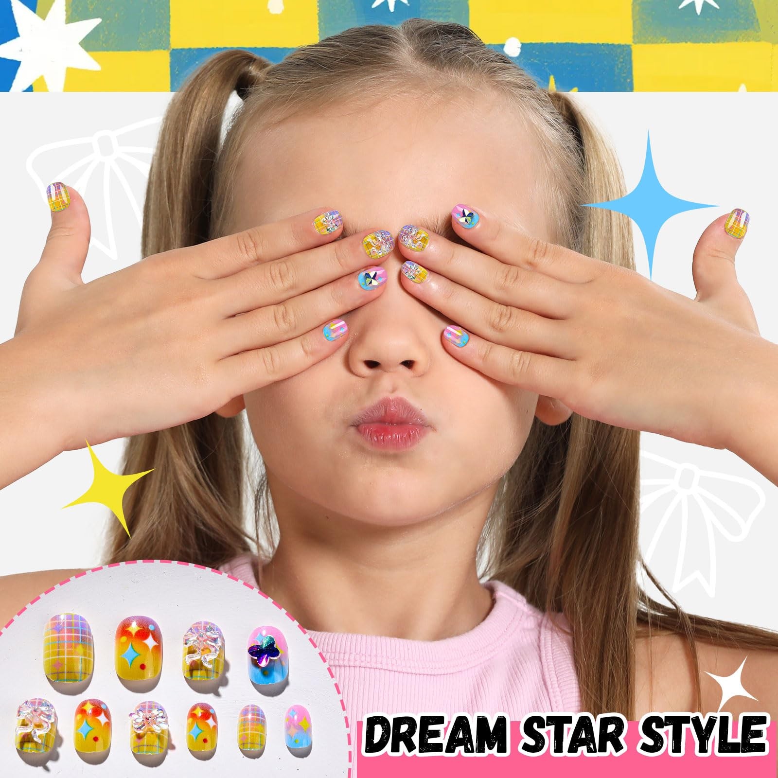 FANDAMEI Press on Nails for Girls, 6 Styles 144PCS Small, Multicolor